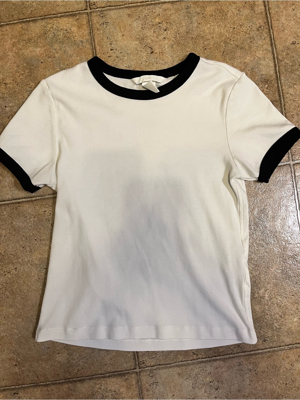 H&M White Tee with Black Trim Short Sleeve Ringer Style
